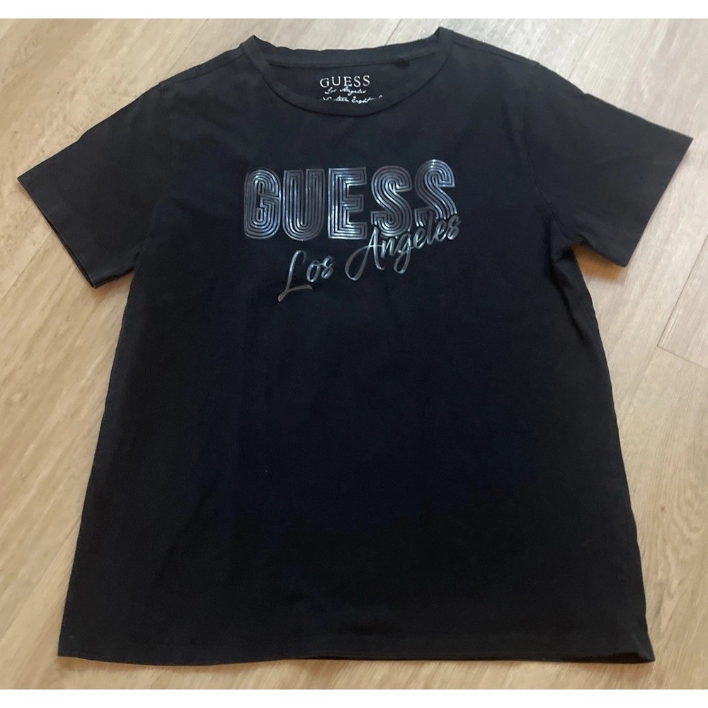 Vintage Guess Los Angeles Raised Logo Tee Black Women's XS Short Sleeve